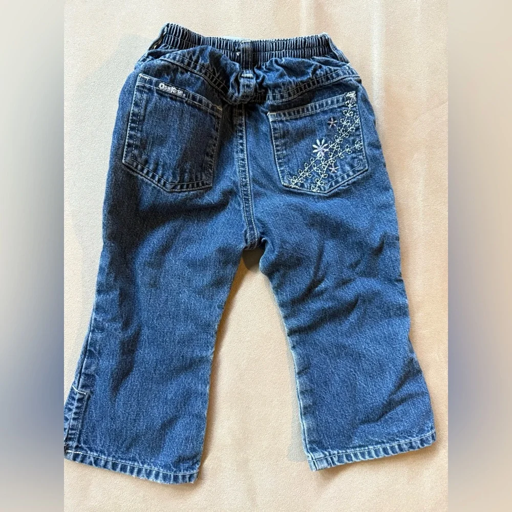 VTG Baby OshKosh B'gosh Blue Jeans with‎ Floral Embroidery Size 18mo